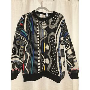 Vintage VAN CORT 90s Abstract Coogi-Style Textured Knit Sweater Mens Medium